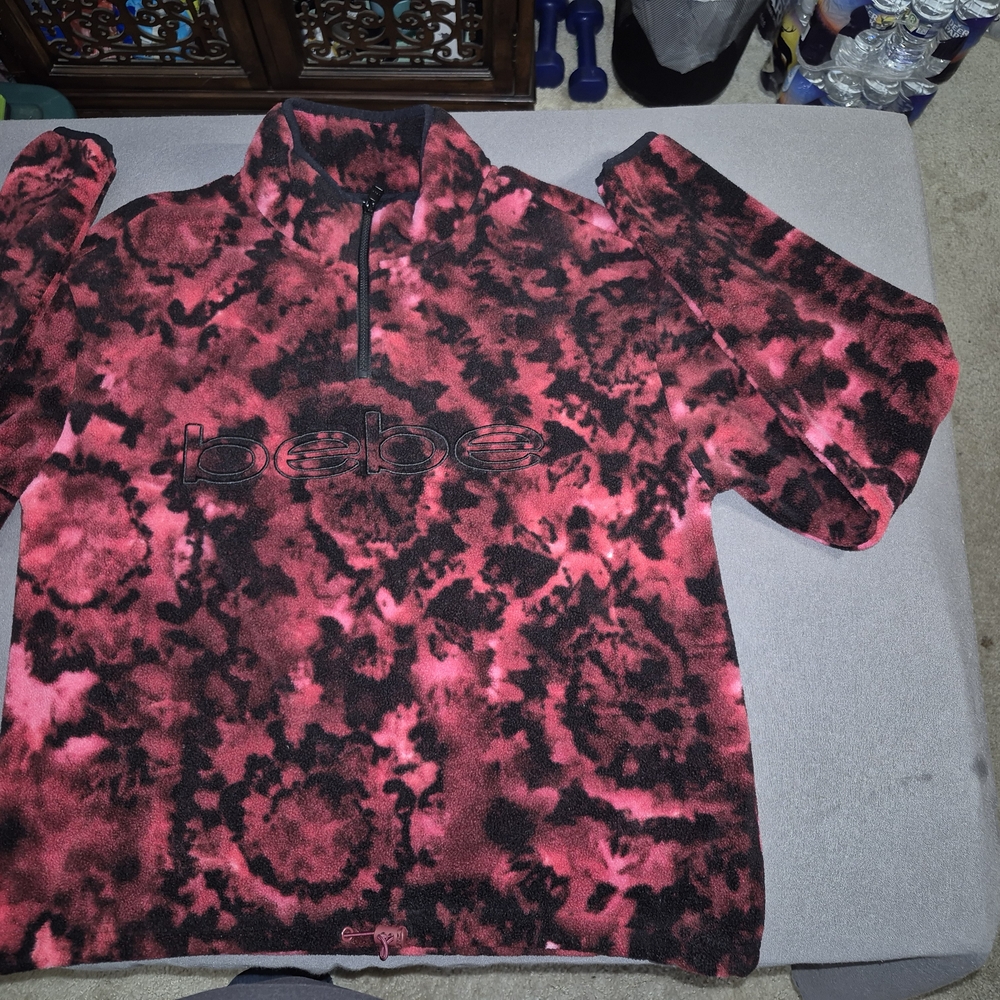 bebe Pink and Black Tie-Dye Fleece Pullover Turtleneck